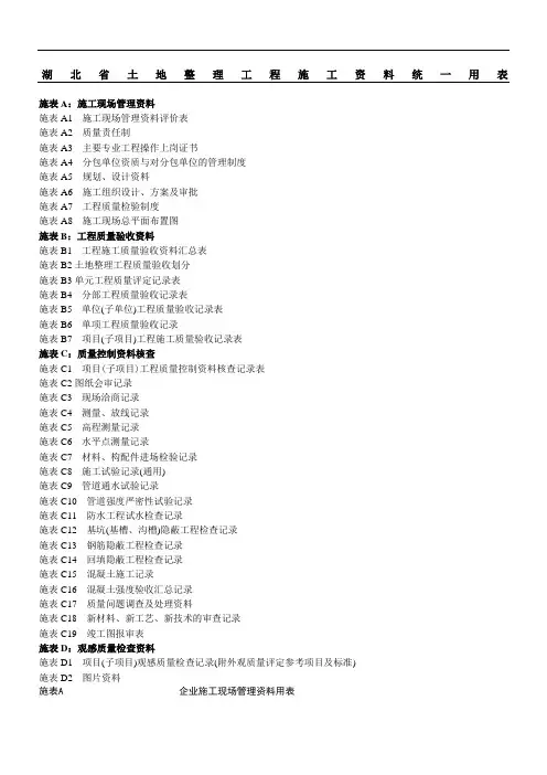 湖北省土地整治工程施工统一用表