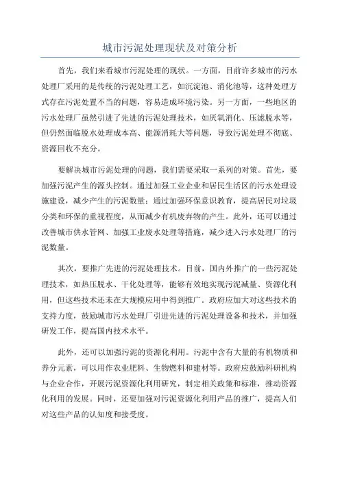 城市污泥处理现状及对策分析