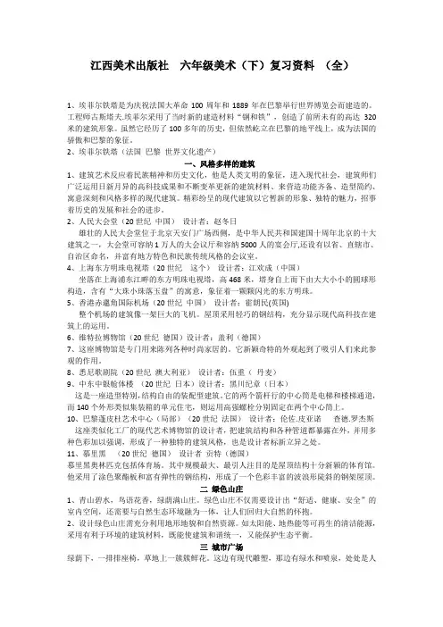 江西美术出版社  六年级美术(下)复习资料 (全)