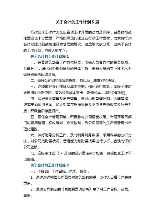 关于会计的工作计划5篇