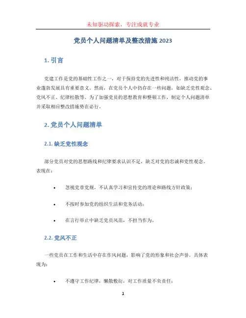 党员个人问题清单及整改措施2023 (2)