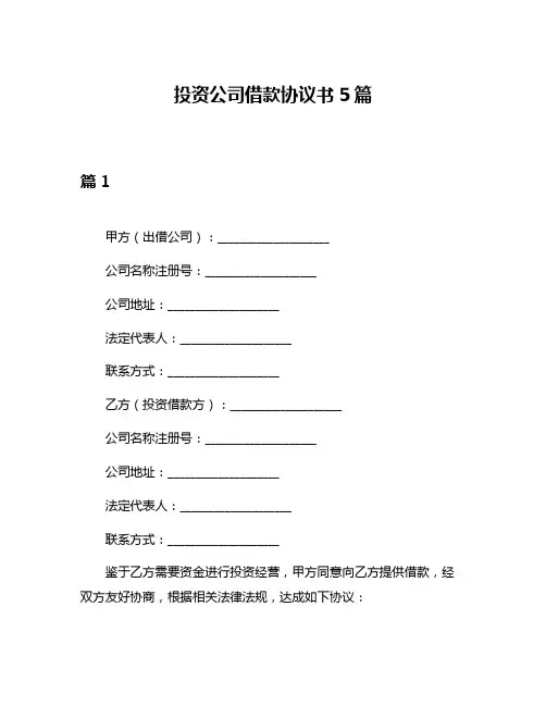投资公司借款协议书5篇