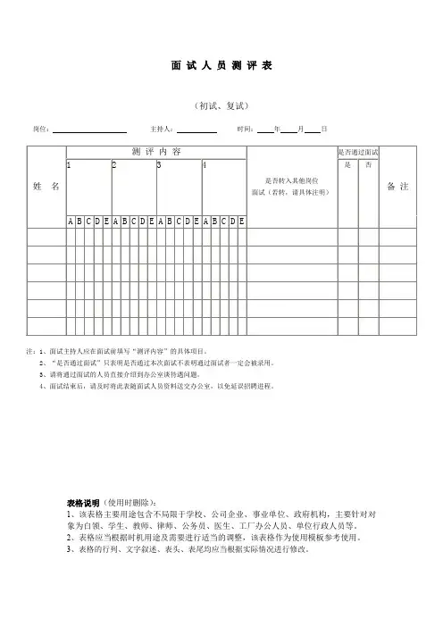 面试人员测评表
