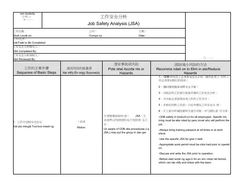 JSA-工作安全分析模板