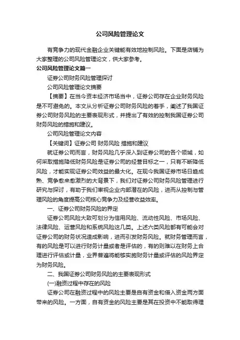 公司风险管理论文