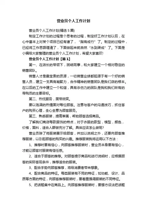 营业员个人工作计划