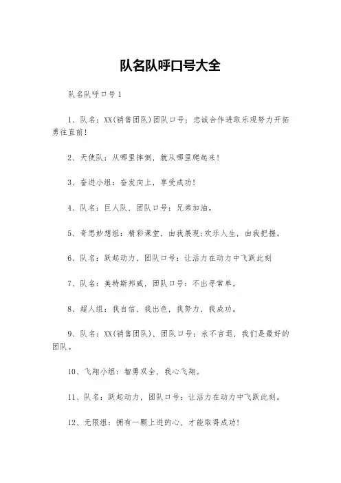 队名队呼口号大全