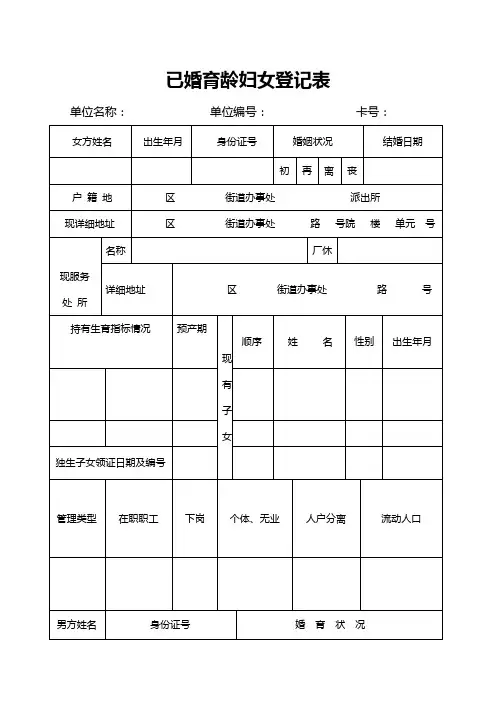 已婚育龄妇女登记表
