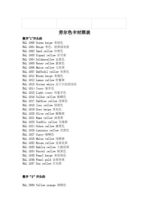 劳尔色卡对照表