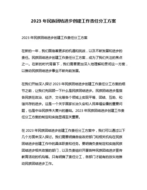 2023年民族团结进步创建工作责任分工方案
