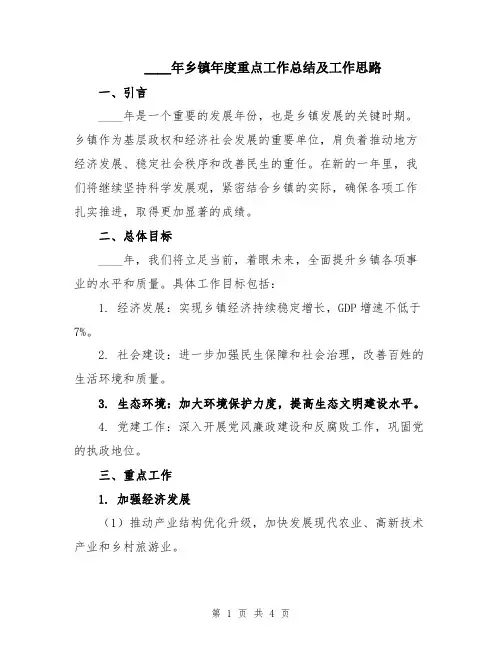 2024年乡镇年度重点工作总结及工作思路