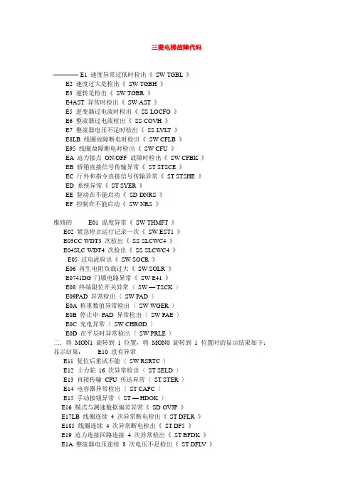 三菱电梯故障代码