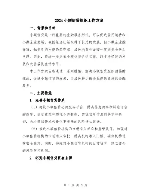 2024小额信贷组织工作方案