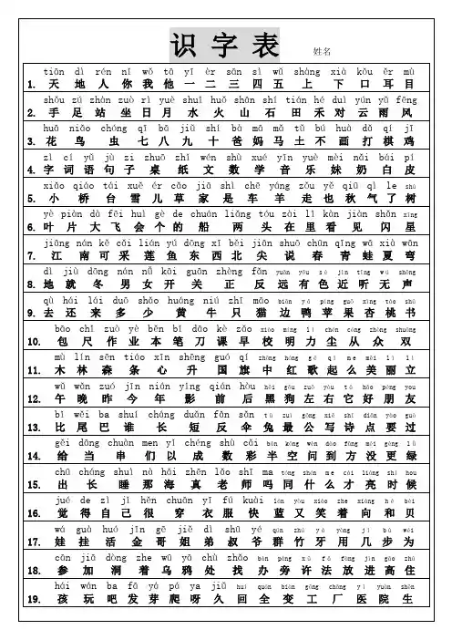 (完整版)小学一年级识字表带拼音