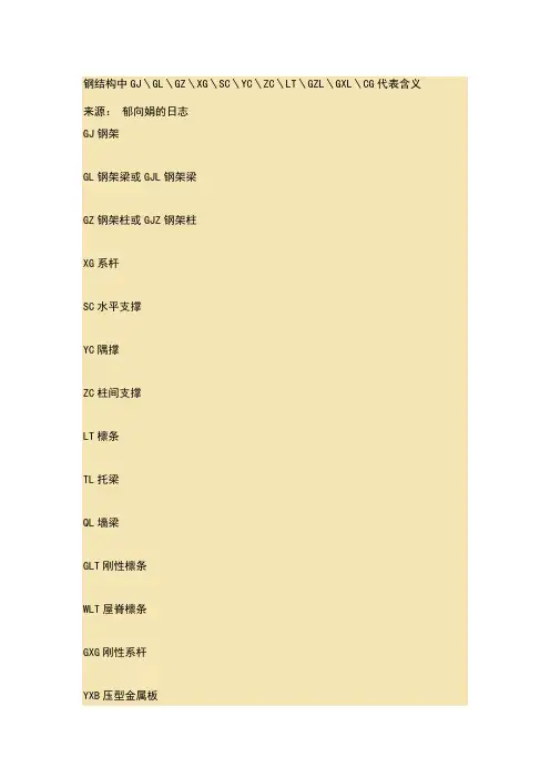 钢结构中GJ＼GL＼GZ＼XG＼SC＼YC＼ZC＼LT＼GZL＼GXL＼CG代表含义
