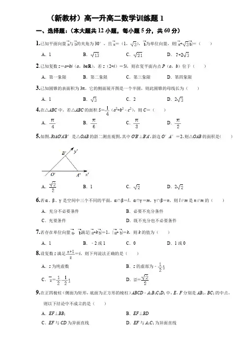(新教材)高一升高二数学训练题一 (含解析)
