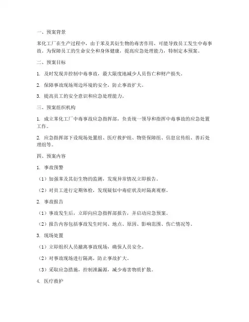 苯化工厂中毒专项应急预案
