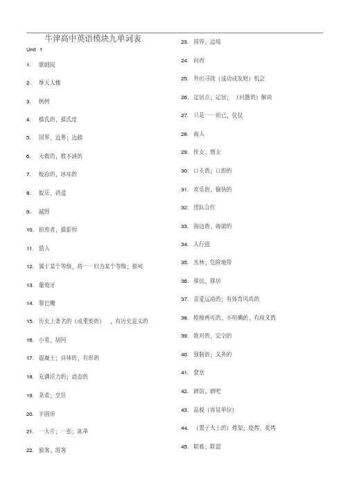 牛津高中英语模块九单词默写表完整版完整版.doc