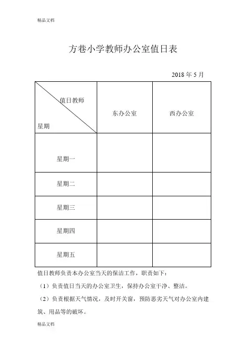 最新教师办公室值日表