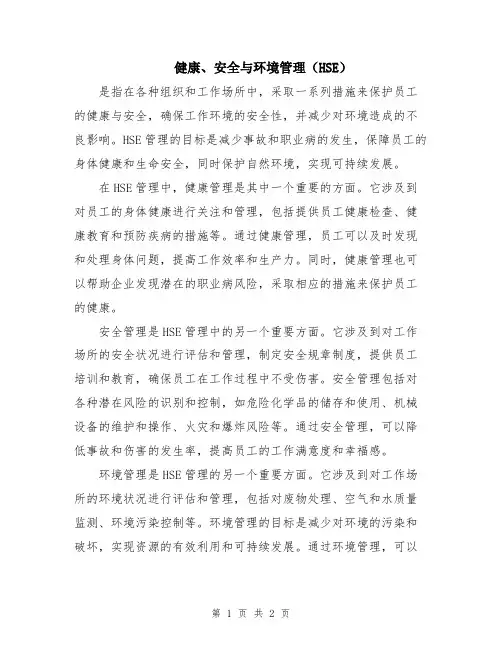 健康、安全与环境管理(HSE)
