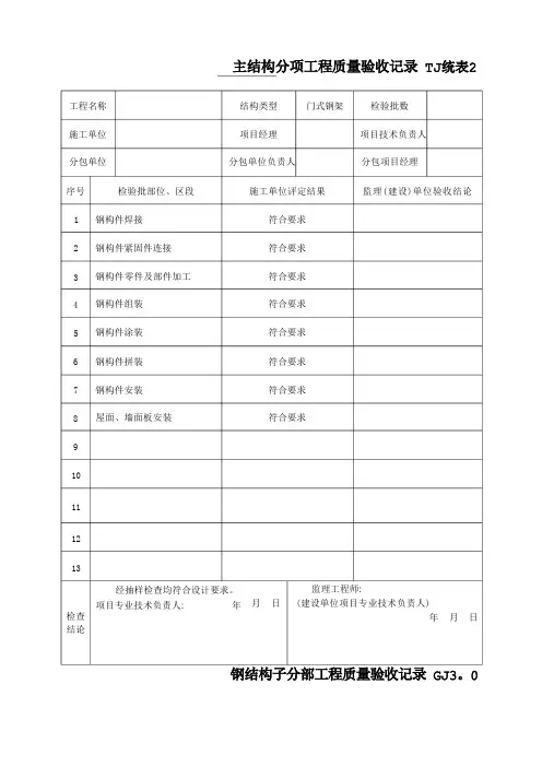 钢结构工程竣工验收资料模板