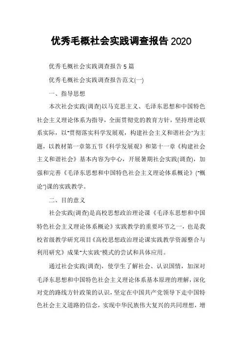 优秀毛概社会实践调查报告2020