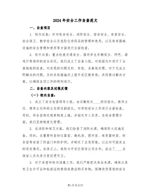 2024年安全工作自查范文（五篇）