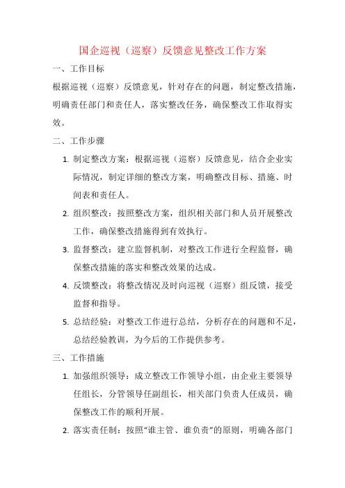 国企巡视(巡察)反馈意见整改工作方案