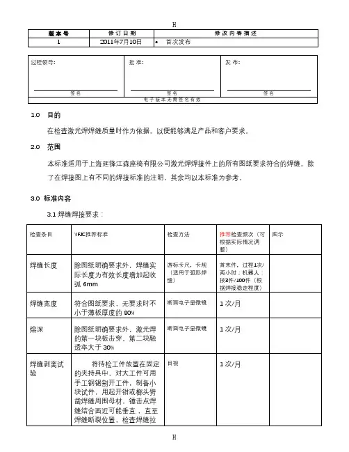 激光焊焊缝检查标准