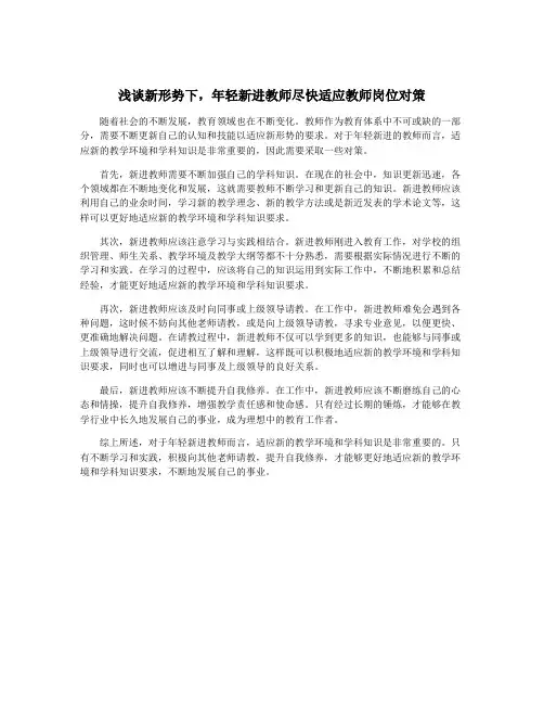 浅谈新形势下,年轻新进教师尽快适应教师岗位对策