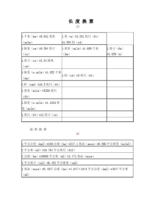 物理单位换算公式大全