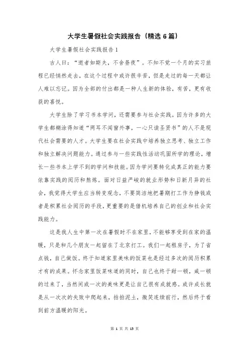 大学生暑假社会实践报告(精选6篇)