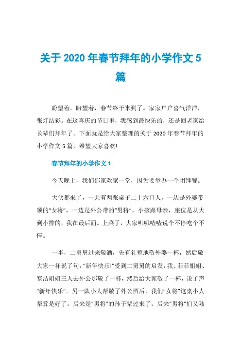 关于2020年春节拜年的小学作文5篇
