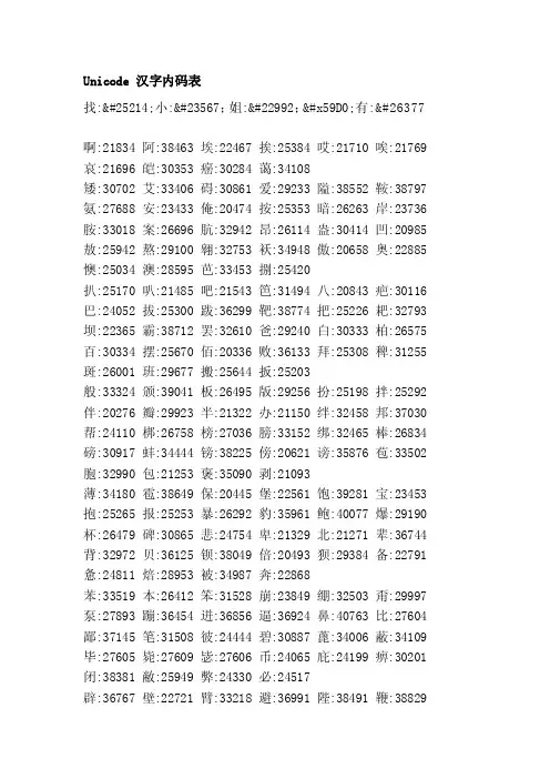 unicode汉字内码表[精要]