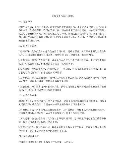 水务安全自查自纠报告