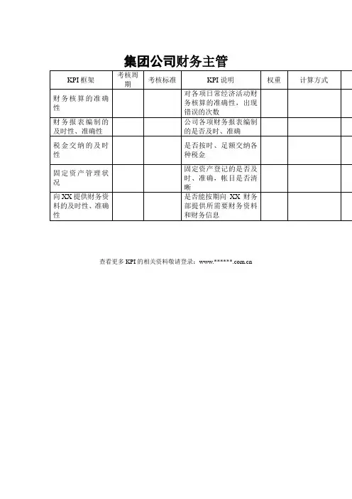 集团公司财务主管关键绩效考核指标kpi[整理版]