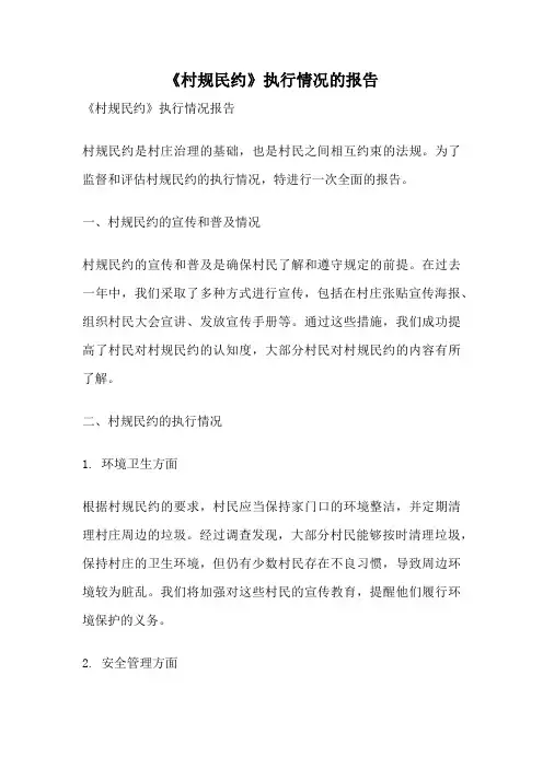 《村规民约》执行情况的报告