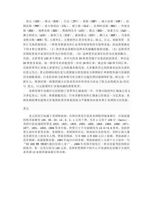 各国外汇英文简称