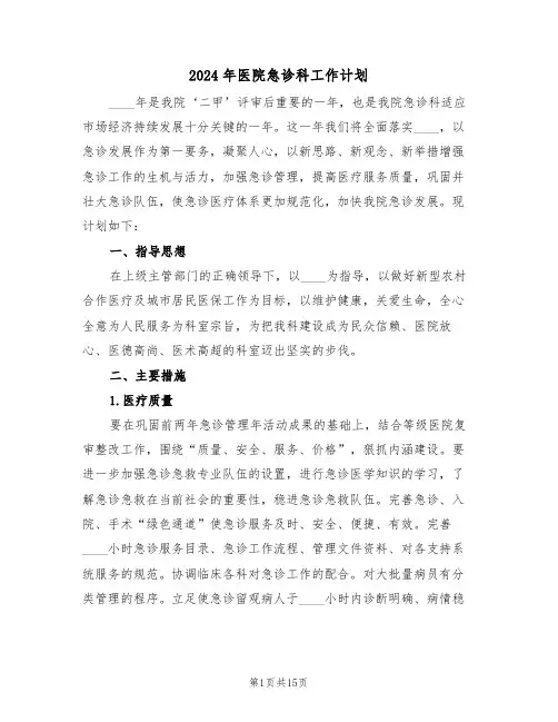 2024年医院急诊科工作计划(五篇)