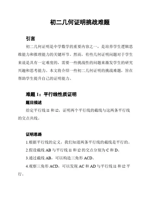 初二几何证明挑战难题