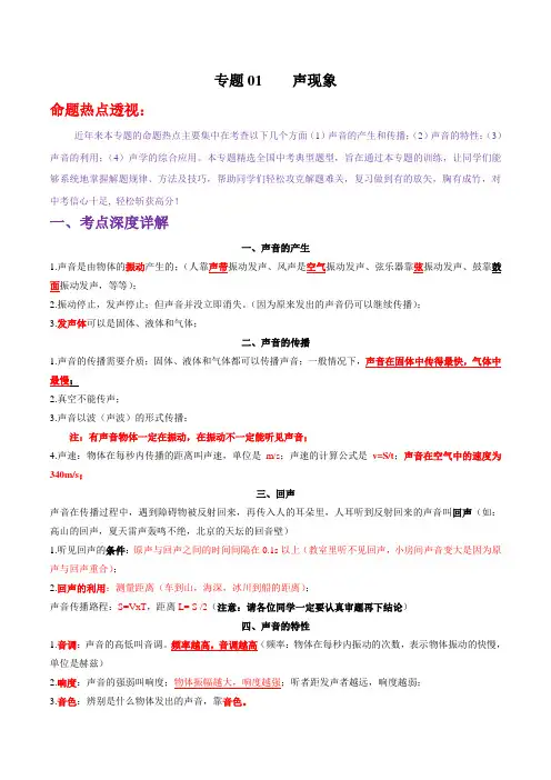 2020年中考物理复习专题01 声现象(解析版)