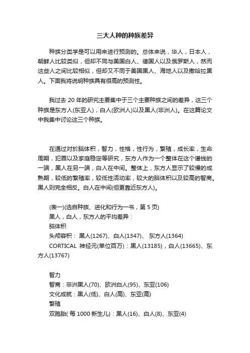 三大人种的种族差异