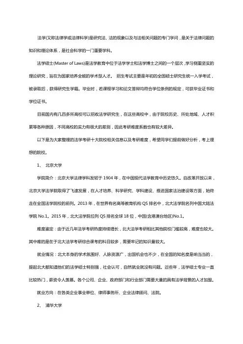 法学考研十大院校就业情况分析