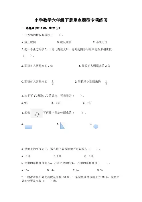 小学数学六年级下册重点题型专项练习附参考答案(完整版)