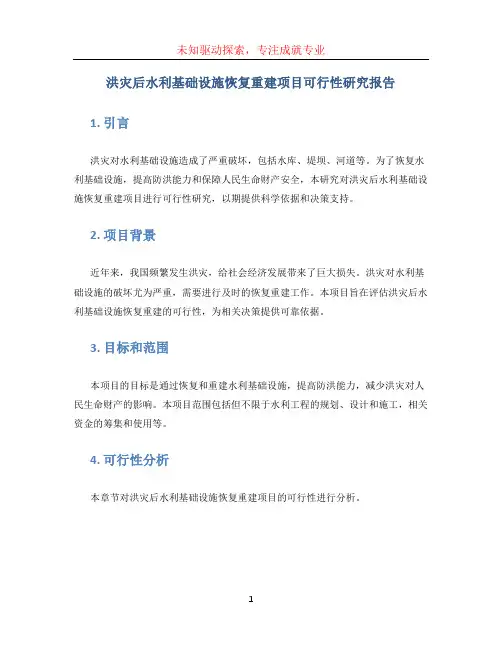 洪灾后水利基础设施恢复重建项目可行性研究报告