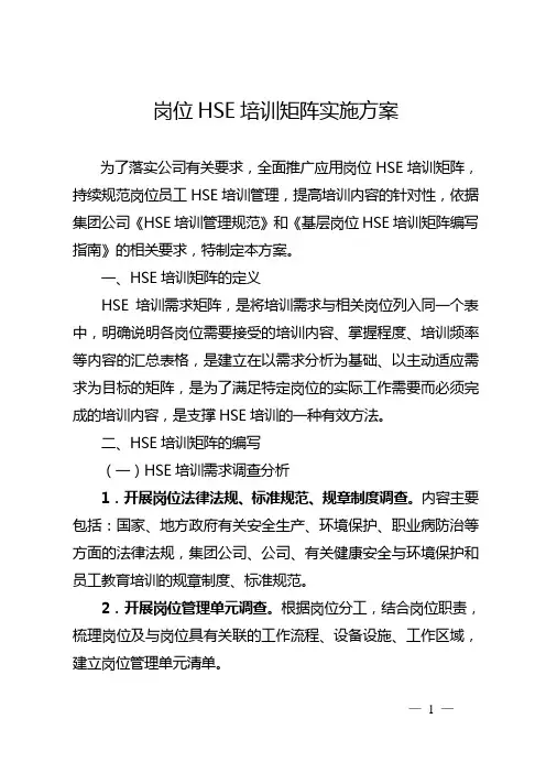 岗位HSE培训矩阵实施方案