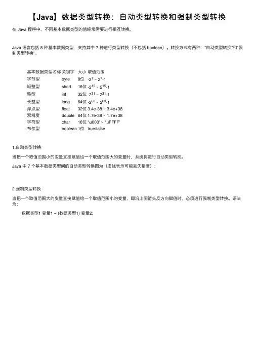 【Java】数据类型转换：自动类型转换和强制类型转换