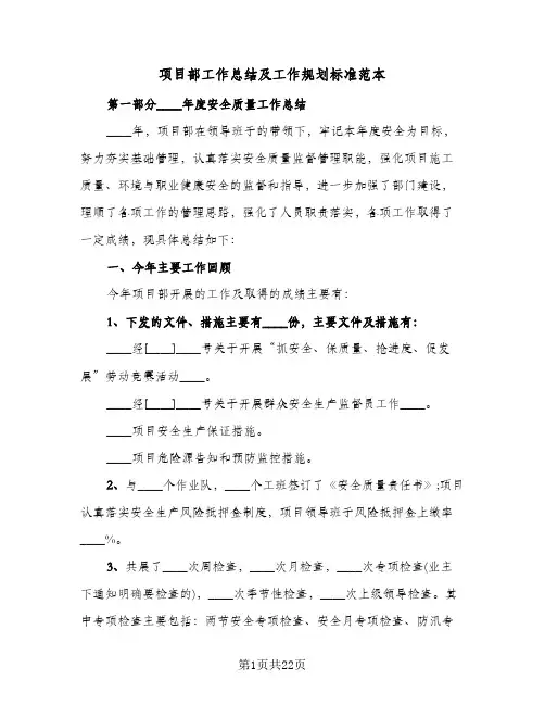 项目部工作总结及工作规划标准范本(四篇)