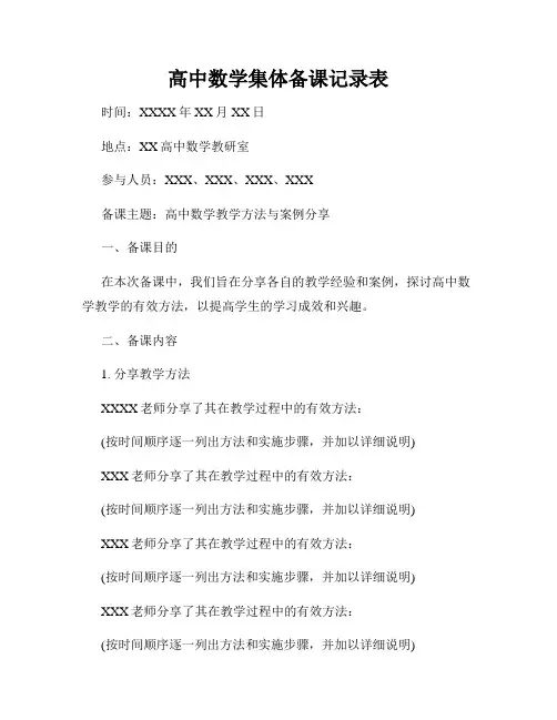 高中数学集体备课记录表