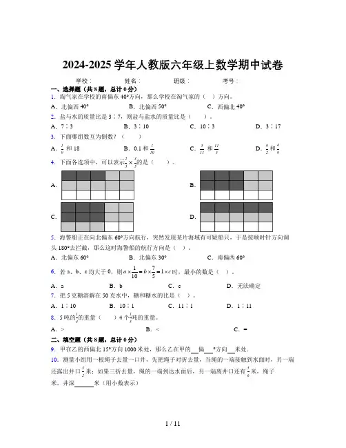 小学数学六年级上册期中易错题重难点试卷含详细答案解析2323